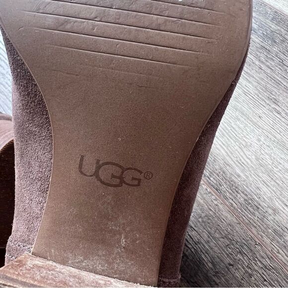 UGG Bandara Suede Ankle Boot Taupe Size 9 Zipper Leather Heel Boots - Picture 12 of 13